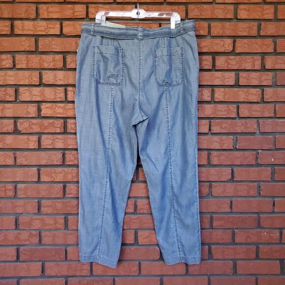 NWT Talbots Tie Waist Ankle Chino Pants Sz 18 Chambray Blue Pockets Slim Leg - Picture 2 of 11